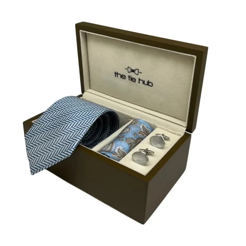 Navy & Green Cricket Necktie and Cufflinks Gift Set — image 1