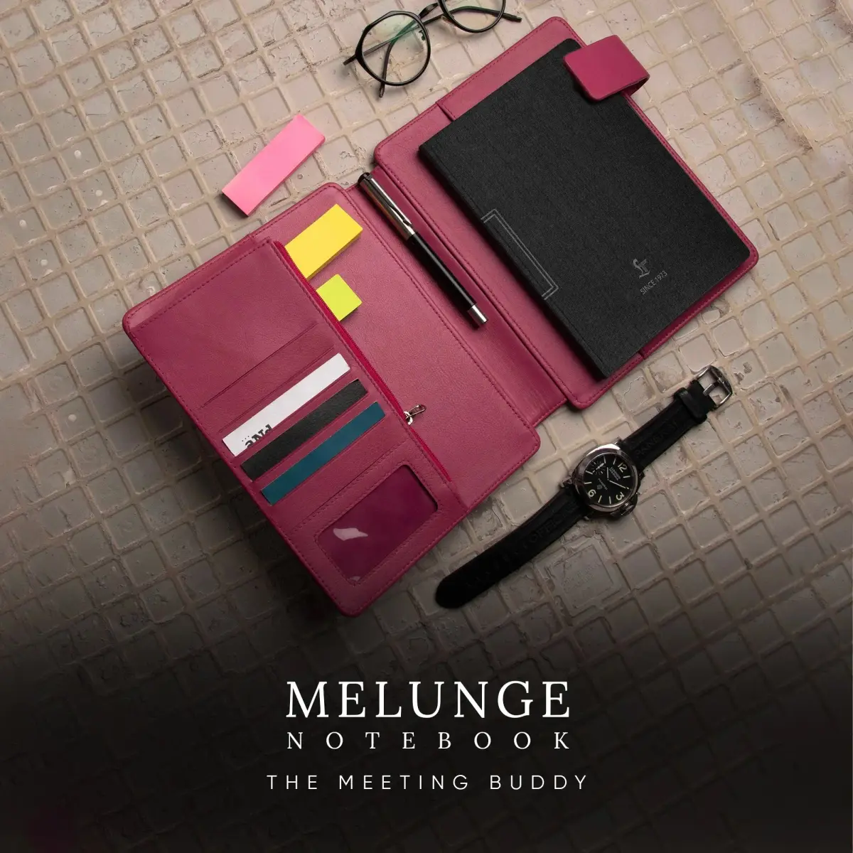 Melunge Premium Leather Writing Journal | Genuine Leather Diary & Office Notebook | Color: Pink — image 1