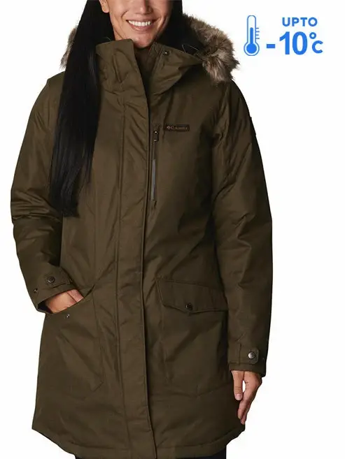 Columbia Women Olive Omni-Heat Reflective Suttle Mountain Long Hooded Down Jacket — image 1
