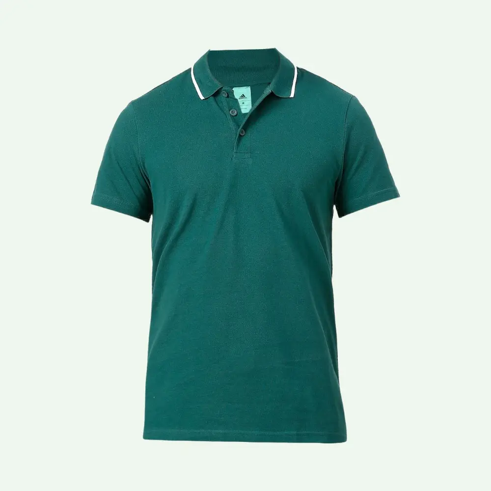 Adidas 100% Cotton Tipping Polo T-Shirt (210 gsm)- Green with White Tipping — image 1