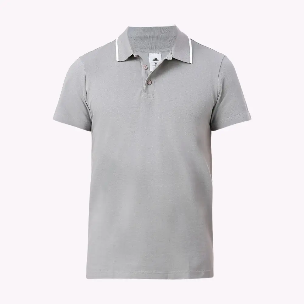 Adidas 100% Cotton Tipping Polo T-Shirt (210 gsm)- Grey with White Tipping — image 1