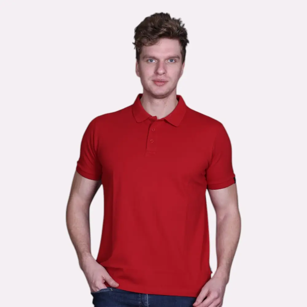 Indian Terrain Jacquard Collar Solid T-Shirt-Red — image 1