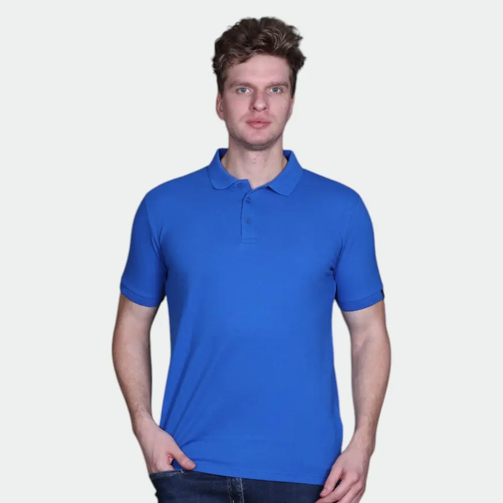Indian Terrain Jacquard Collar Solid T-Shirt-Royal Blue — image 1