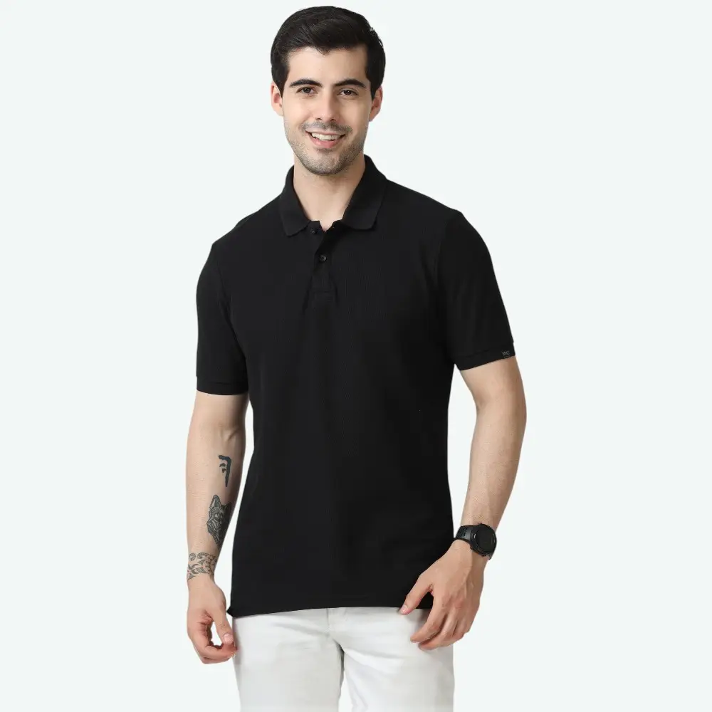 Marks & Spencer Polo T-shirt Plain- Black — image 1