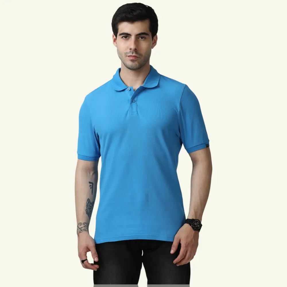 Marks & Spencer Polo T-shirt Plain- Sky Blue — image 1