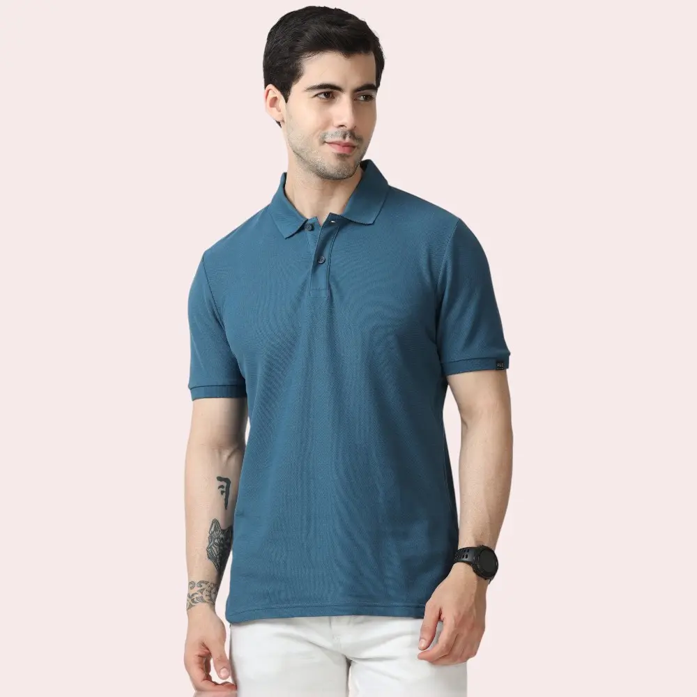 Marks & Spencer Polo T-shirt Plain- Teal Blue — image 1