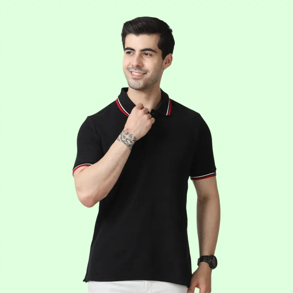 Marks & Spencer Polo T-shirt Tipping-Black with Red — image 1