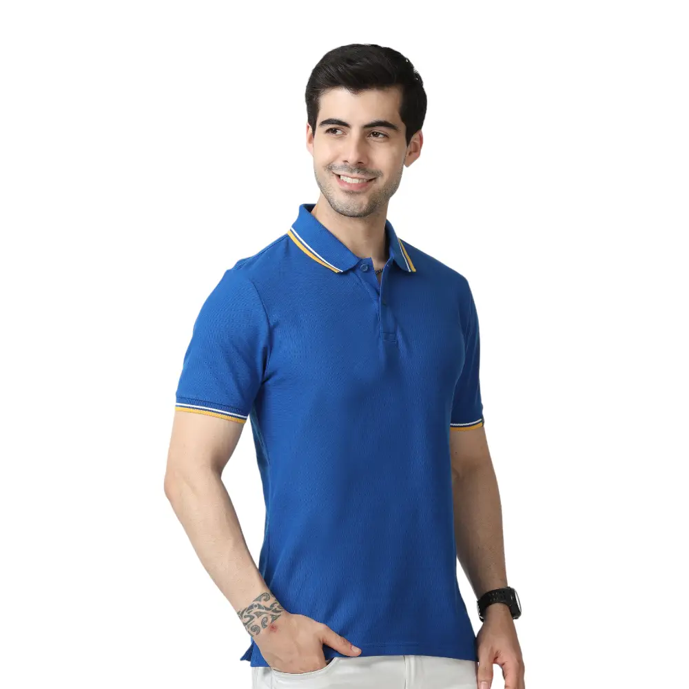 Marks & Spencer Polo T-shirt Tipping-Blue with Yellow — image 1