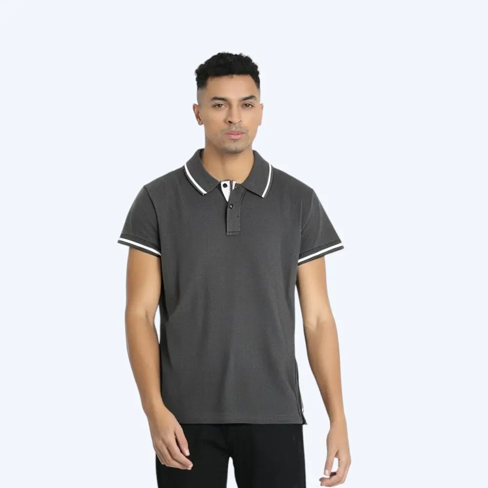 Monte Carlo Poly Cotton Tipping Polo T-shirt- Charcoal Grey — image 1
