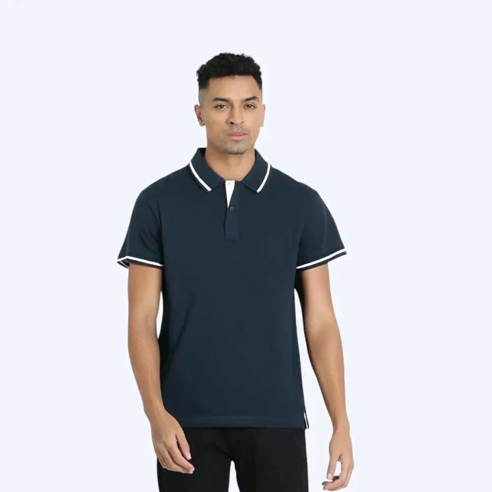 Monte Carlo Poly Cotton Tipping Polo T-shirt- Navy Blue — image 1