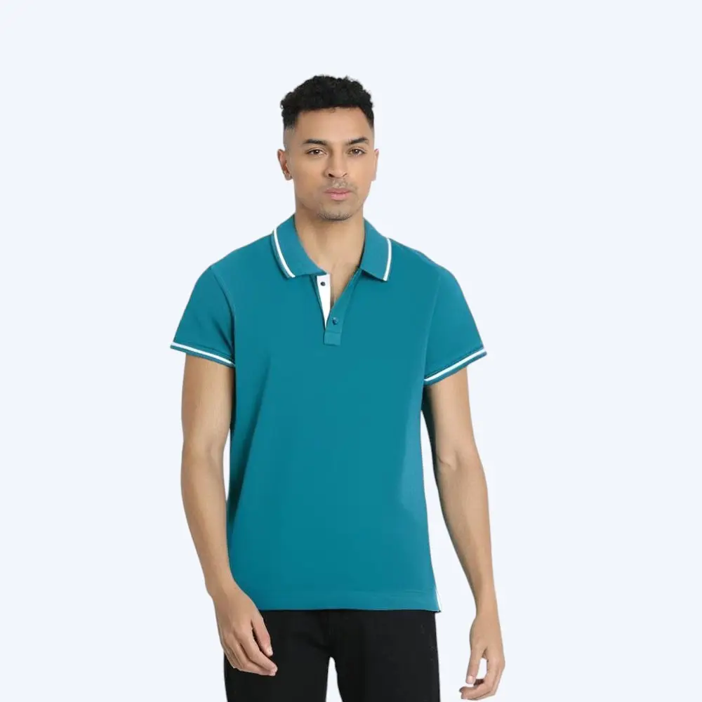Monte Carlo Poly Cotton Tipping Polo T-shirt- Teal Blue — image 1