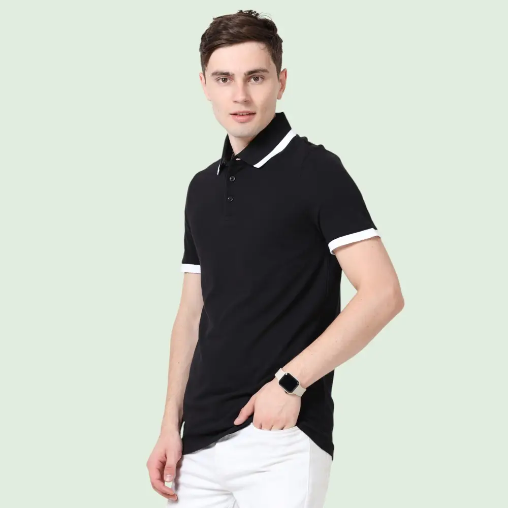 Puma Polo Neck -Tipping Poly Cotton 220 GSM T-Shirt- Black with White — image 1