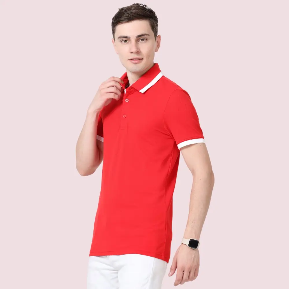 Puma Polo Neck -Tipping Poly Cotton 220 GSM T-Shirt- Red with White — image 1