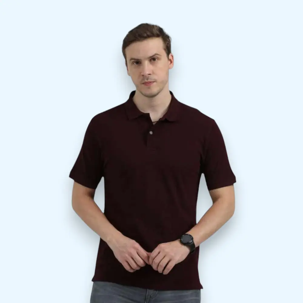 Reebok Polo T-Shirt- 100% Cotton- Maroon — image 1