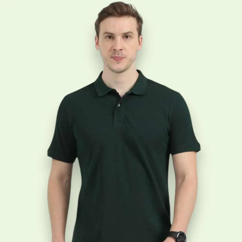 Reebok Polo T-Shirt- 100% Cotton- Olive Green — image 1