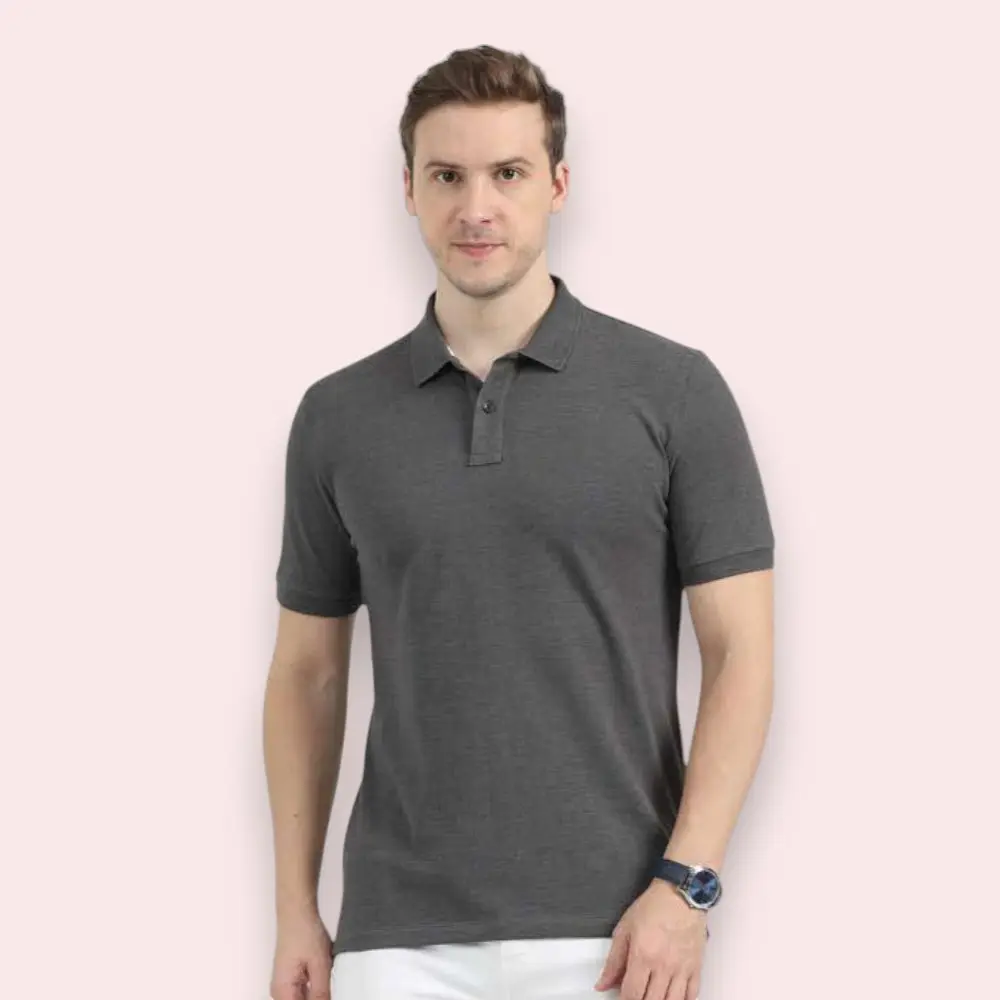 Reebok Polo T-Shirt- 60% Cotton 40% Poly-Dark Grey — image 1
