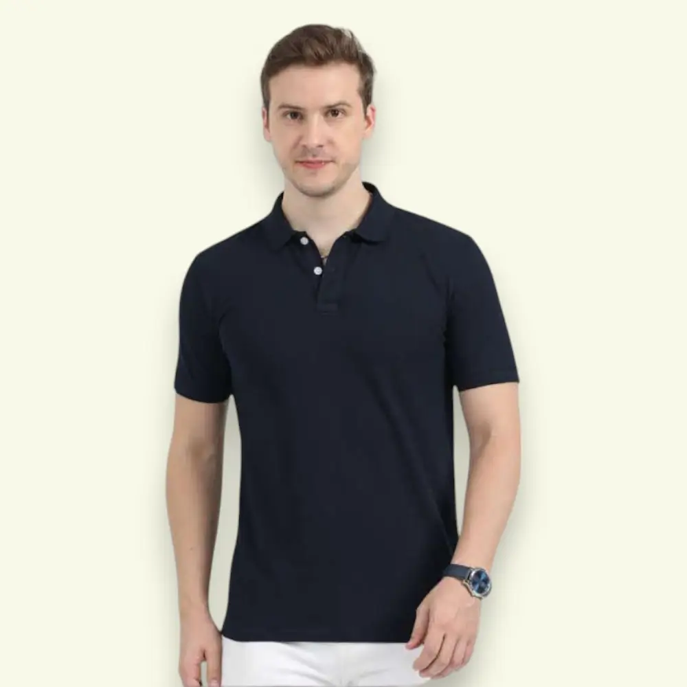 Reebok Polo T-Shirt- 60% Cotton 40% Poly-Navy Blue — image 1