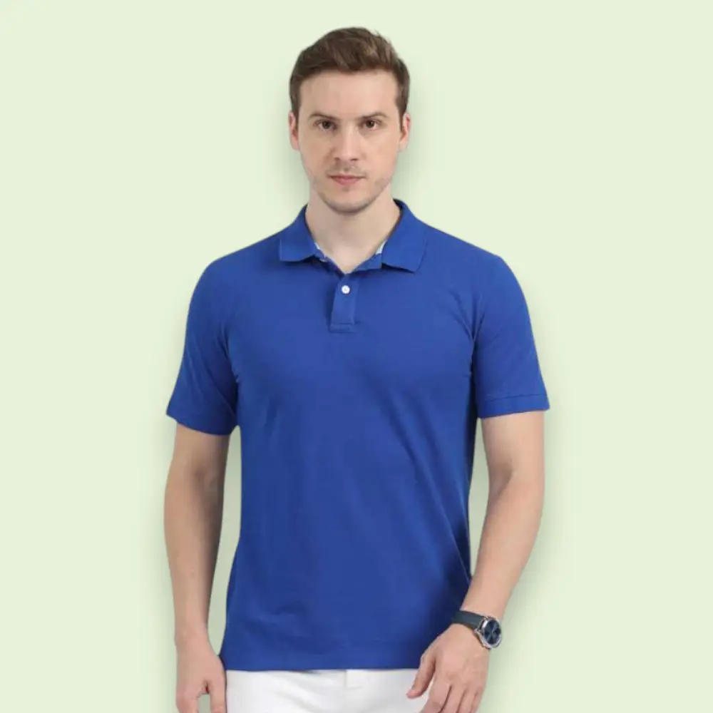 Reebok Polo T-Shirt- 60% Cotton 40% Poly-Royal Blue — image 1