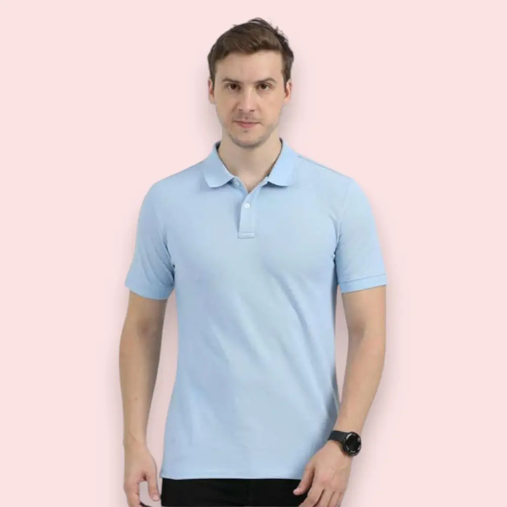 Reebok Polo T-Shirt- 60% Cotton 40% Poly-Sky blue — image 1