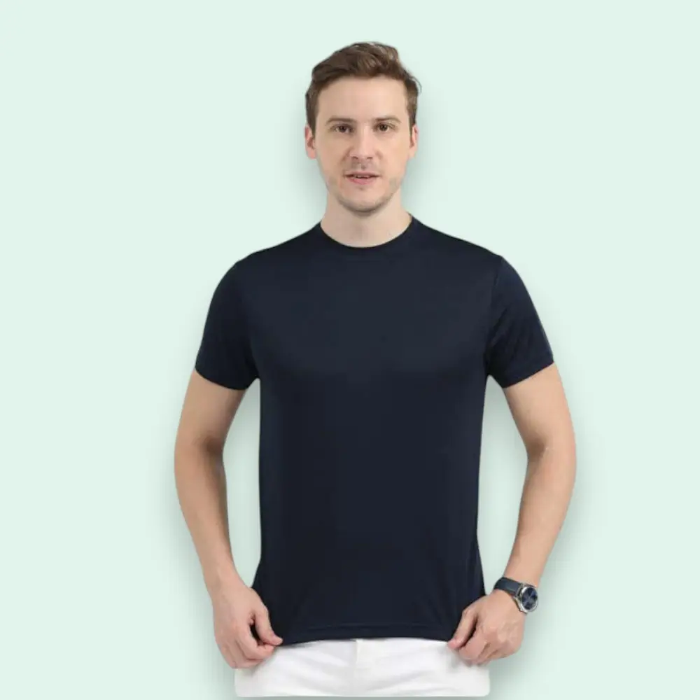 Reebok Round Neck T-Shirt - 100% Polyster-Navy Blue — image 1