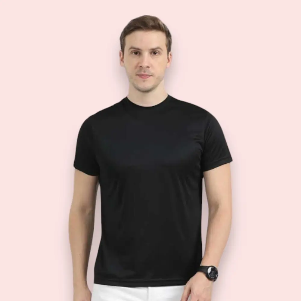 Reebok Round Neck T-Shirt - Lycra 93% Cotton 7% Spx- Black — image 1