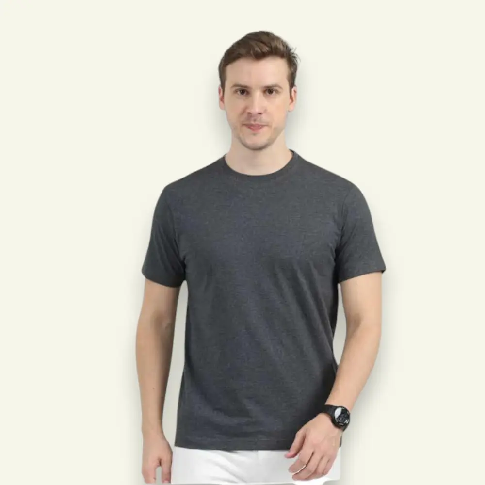 Reebok Round Neck T-Shirt - Lycra 93% Cotton 7% Spx-Dark Grey — image 1