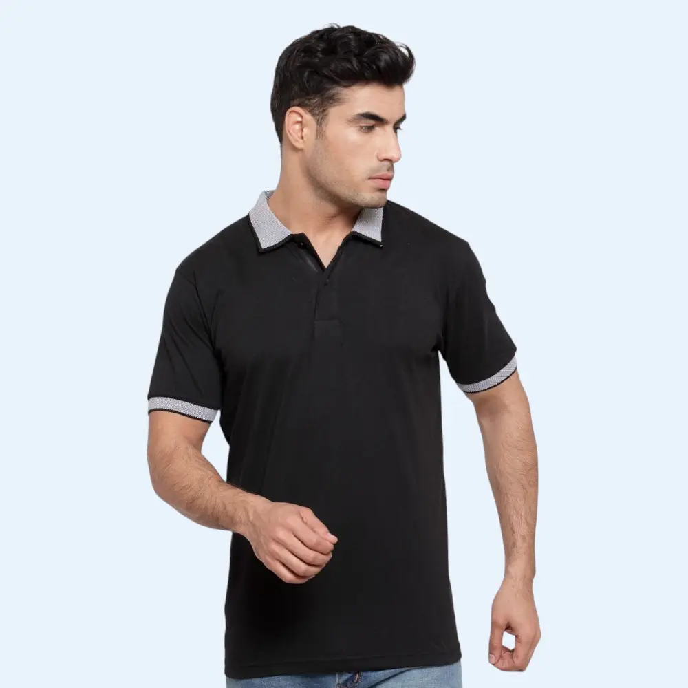 Scott Basic Polo T-Shirt- Black with Grey Melange Tipping — image 1