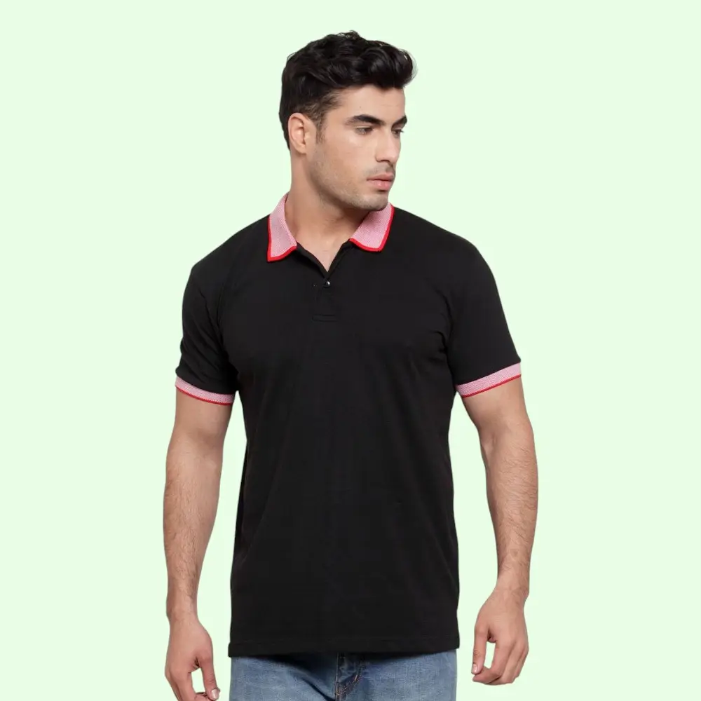 Scott Basic Polo T-Shirt- Black with Red Tipping — image 1