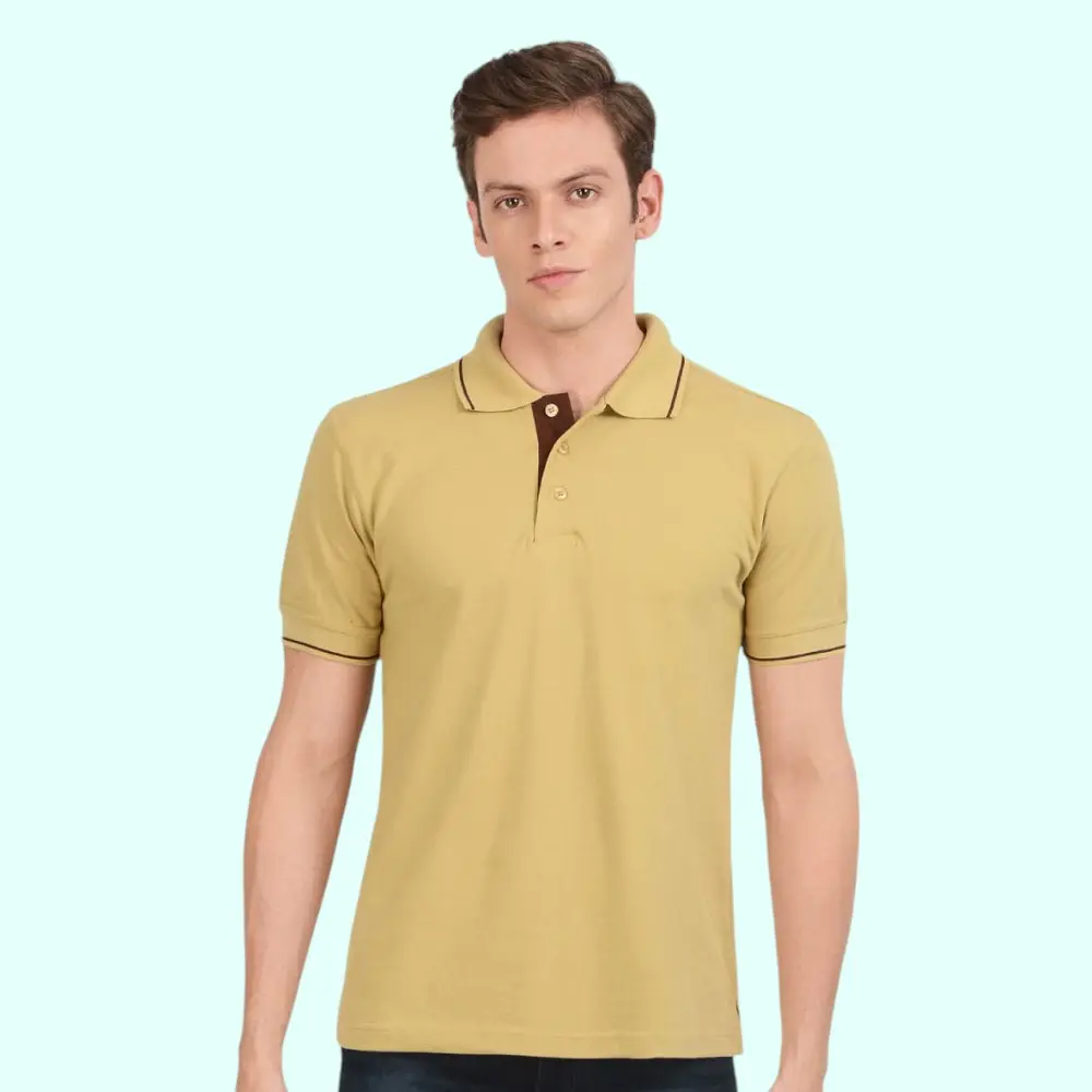 Scott Organic Polo T-Shirt-Beige with Brown Tipping — image 1