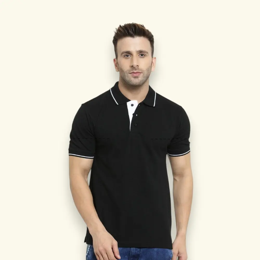 Scott Organic Polo T-Shirt-Black with White Tipping — image 1