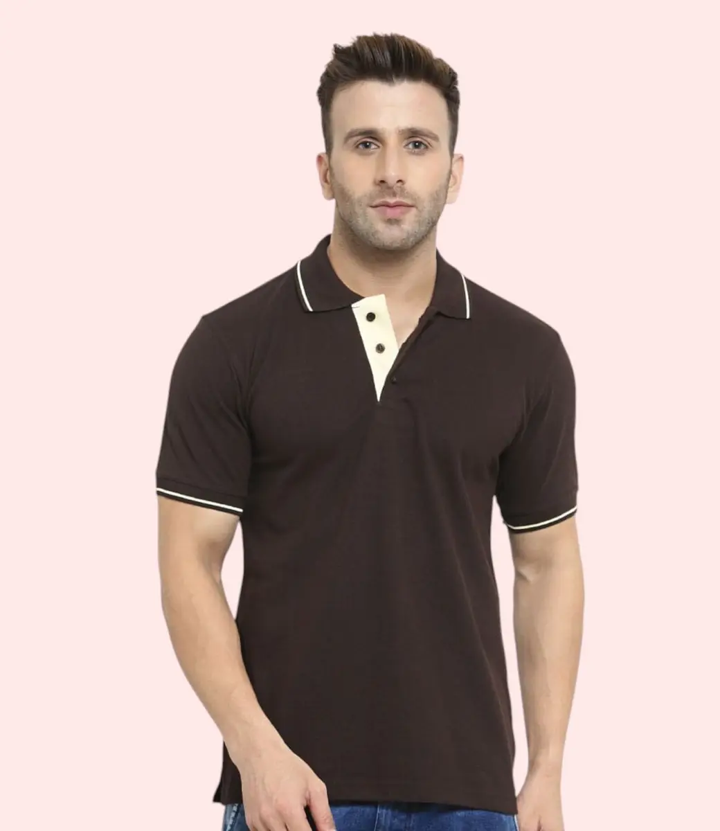 Scott Organic Polo T-Shirt-Brown with Cream Tipping — image 1