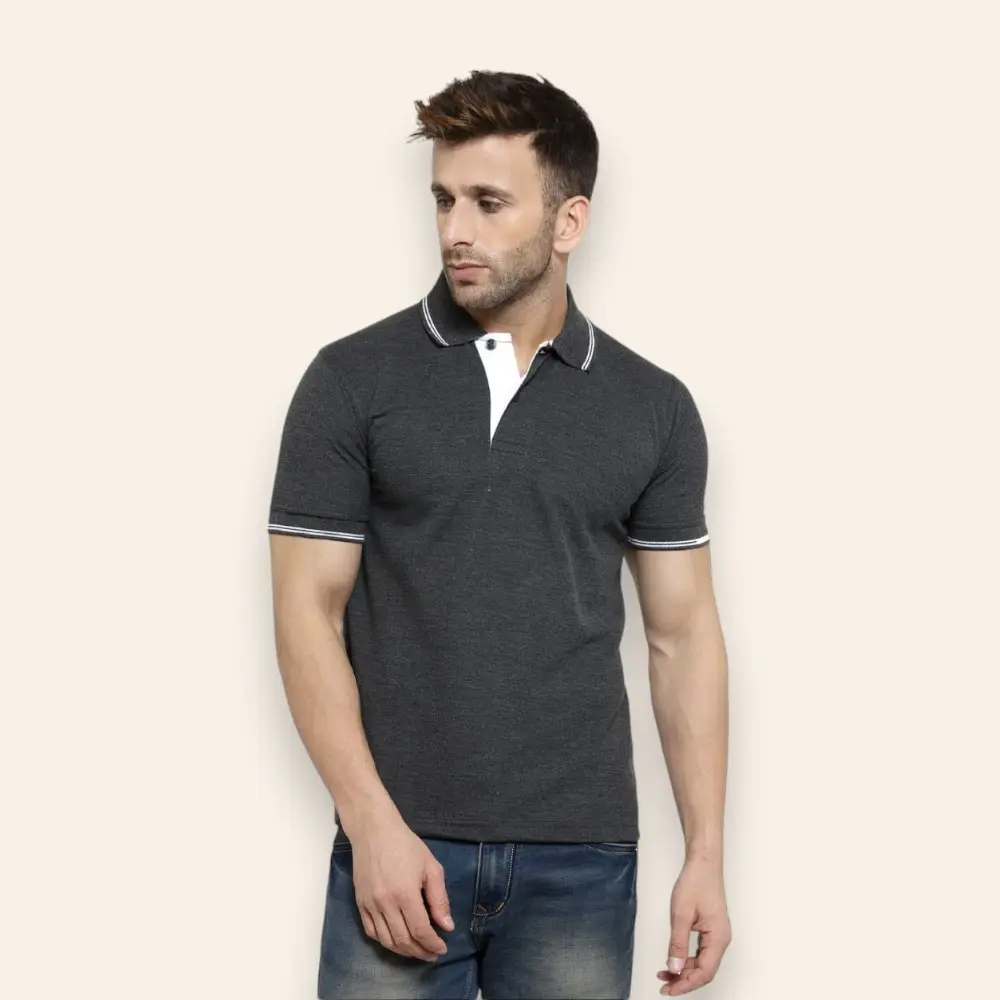Scott Organic Polo T-Shirt-Charcoal Melange with White Tipping — image 1