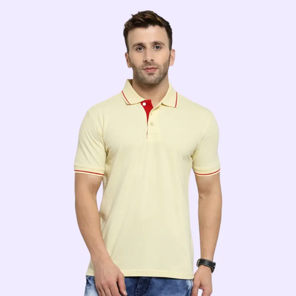 Scott Organic Polo T-Shirt-Cream with Red Tipping — image 1
