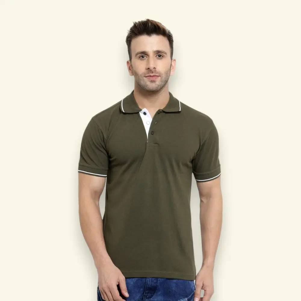 Scott Organic Polo T-Shirt-Green Melange with White Tipping — image 1