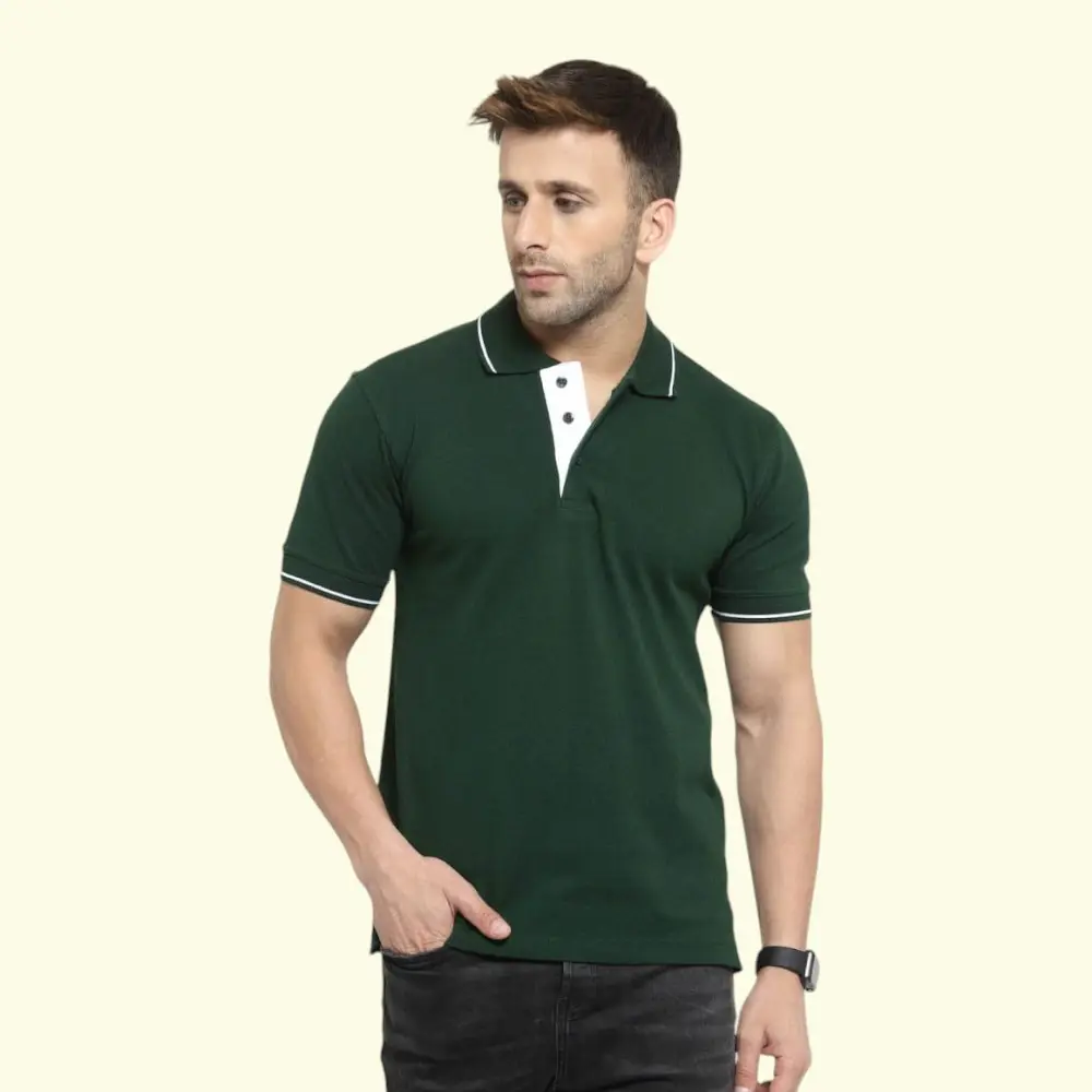 Scott Organic Polo T-Shirt-Green with White Tipping — image 1