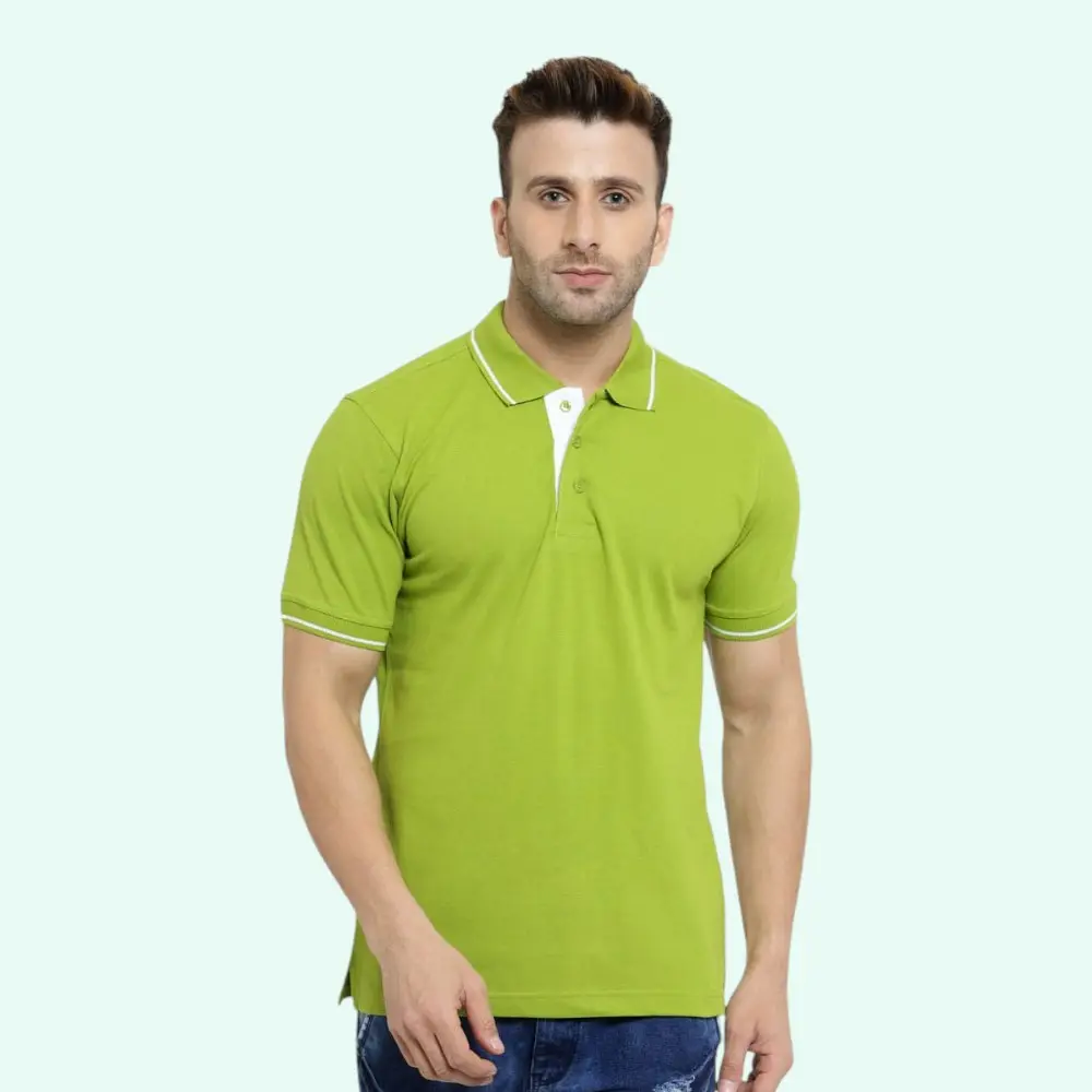 Scott Organic Polo T-Shirt-Lime Green with White Tipping — image 1