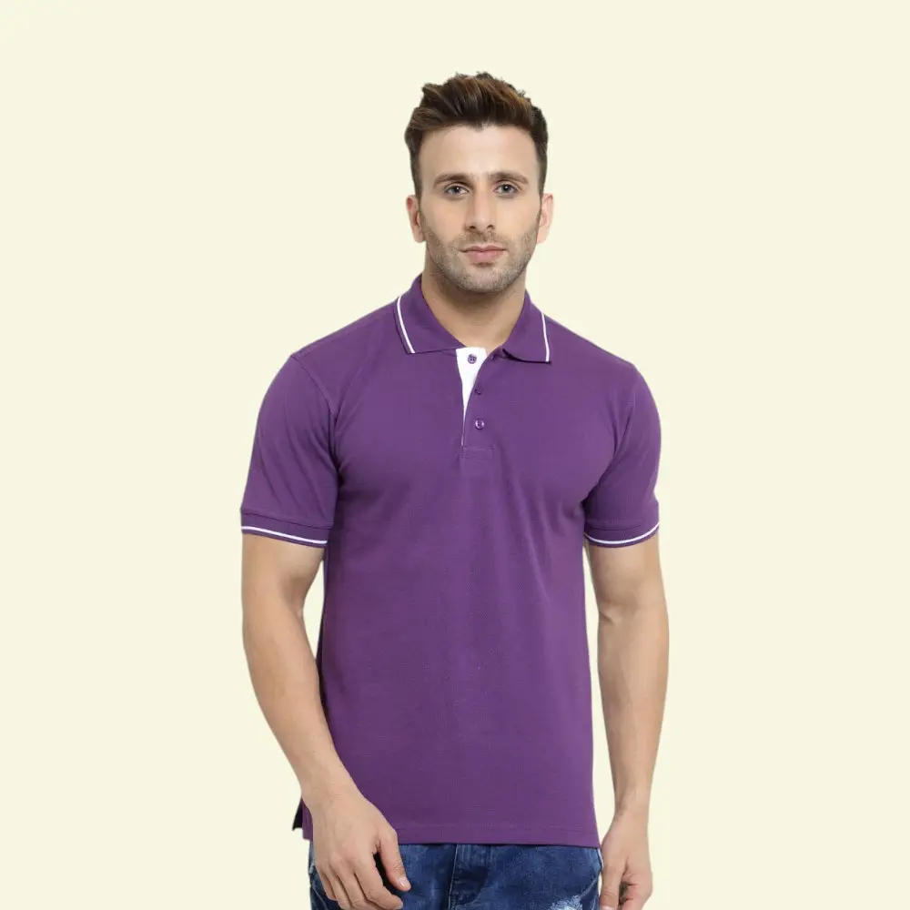 Scott Organic Polo T-Shirt-Purple with White Tipping — image 1