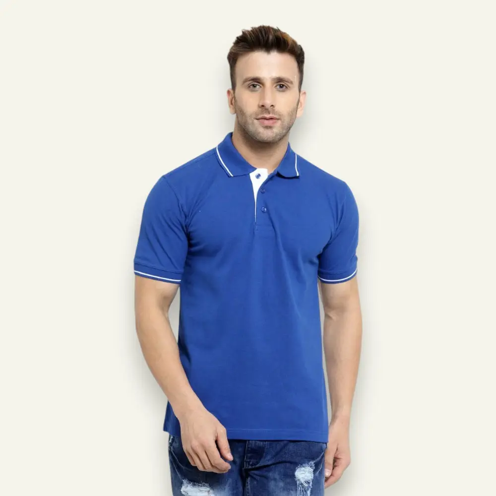 Scott Organic Polo T-Shirt-Royal Blue with White Tipping — image 1