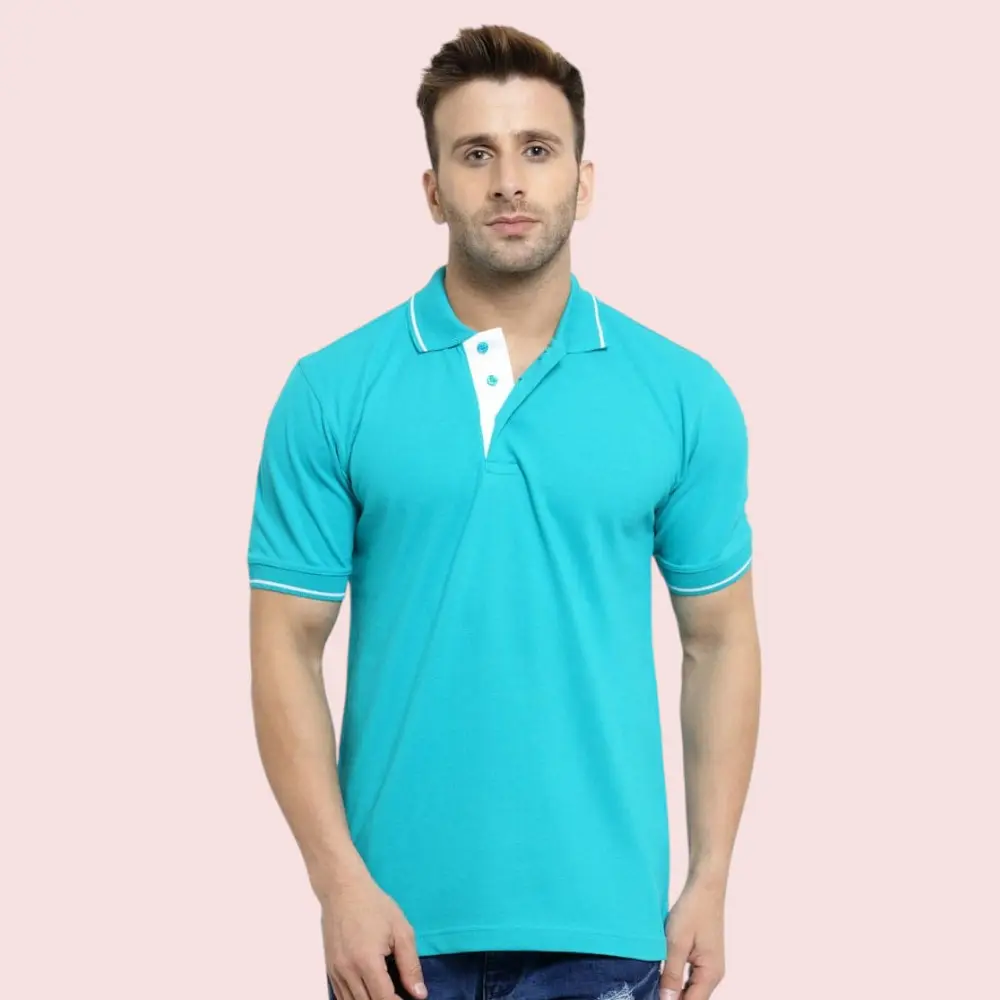 Scott Organic Polo T-Shirt-Sky Blue with White Tipping — image 1