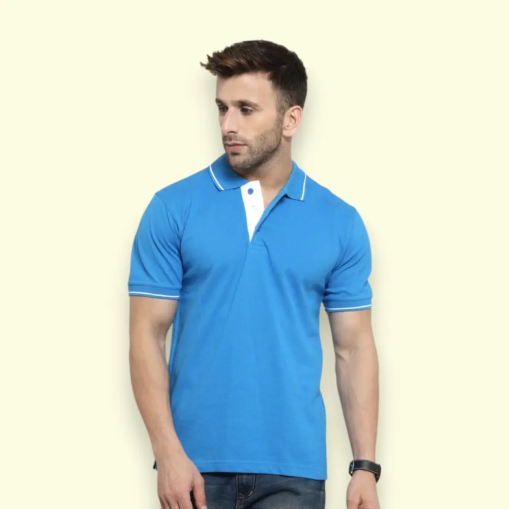 Scott Organic Polo T-Shirt-Teal Blue with White Tipping — image 1