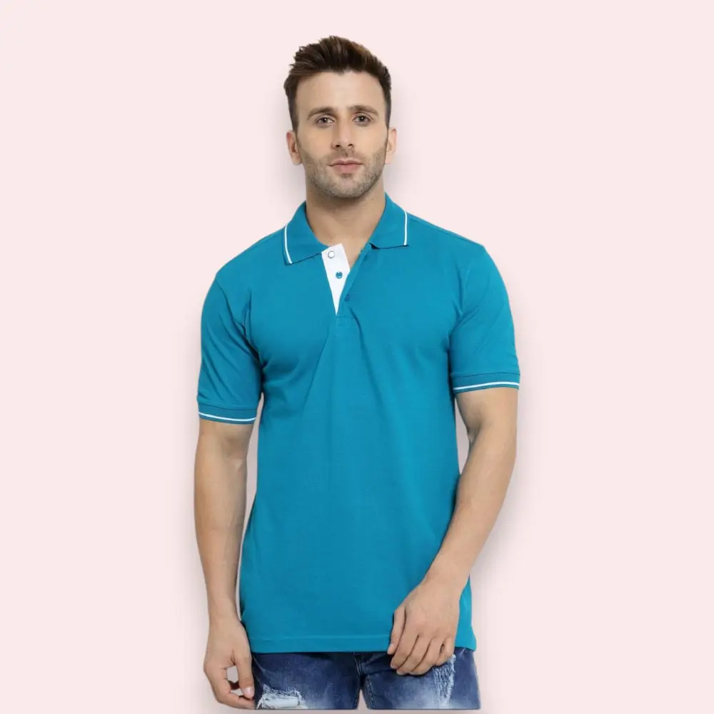 Scott Organic Polo T-Shirt-Teal Green with White Tipping — image 1