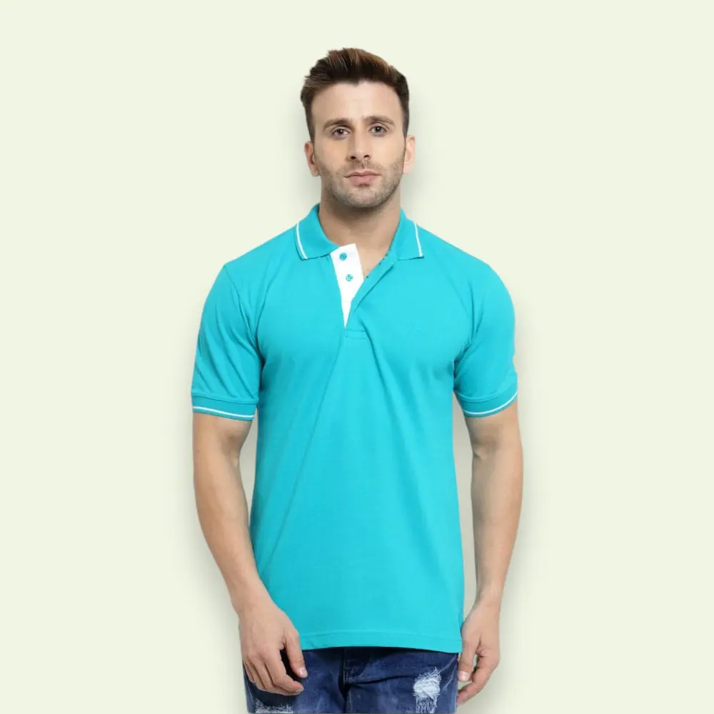 Scott Organic Polo T-Shirt-Turquoise Green with White Tipping — image 1