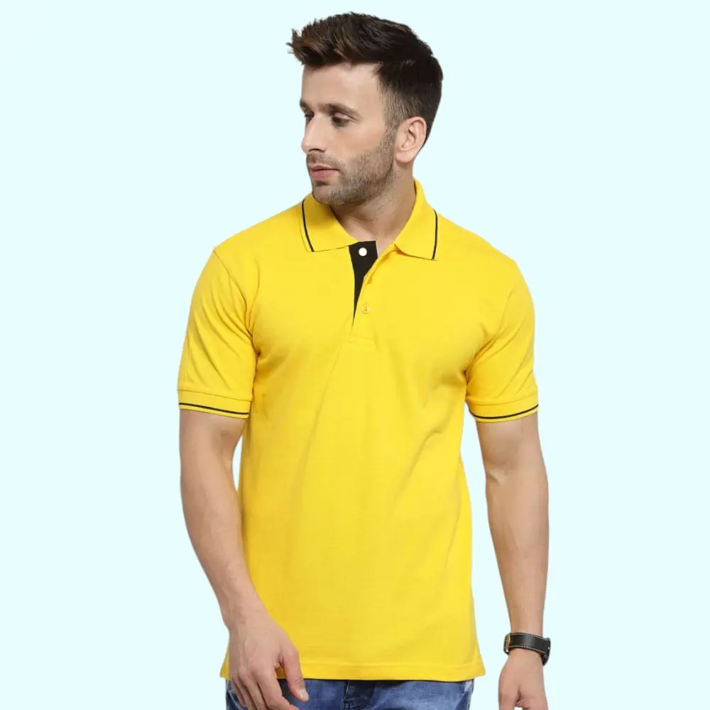 Scott Organic Polo T-Shirt-Yellow with Black Tipping — image 1