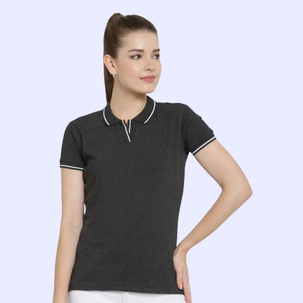 Scott Organic Women's Polo T-Shirt- Dark Grey with White Tipping — image 1