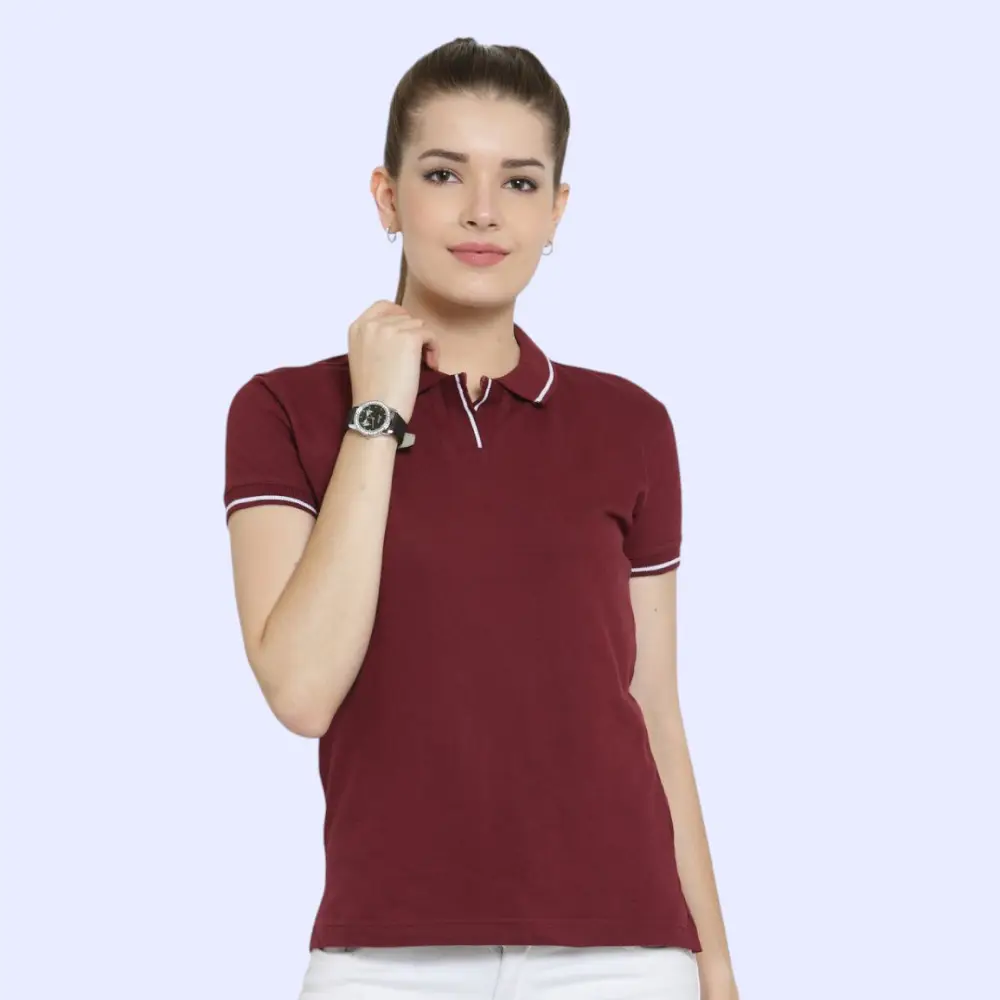 Scott Organic Women's Polo T-Shirt- Maroon with White Tipping — image 1