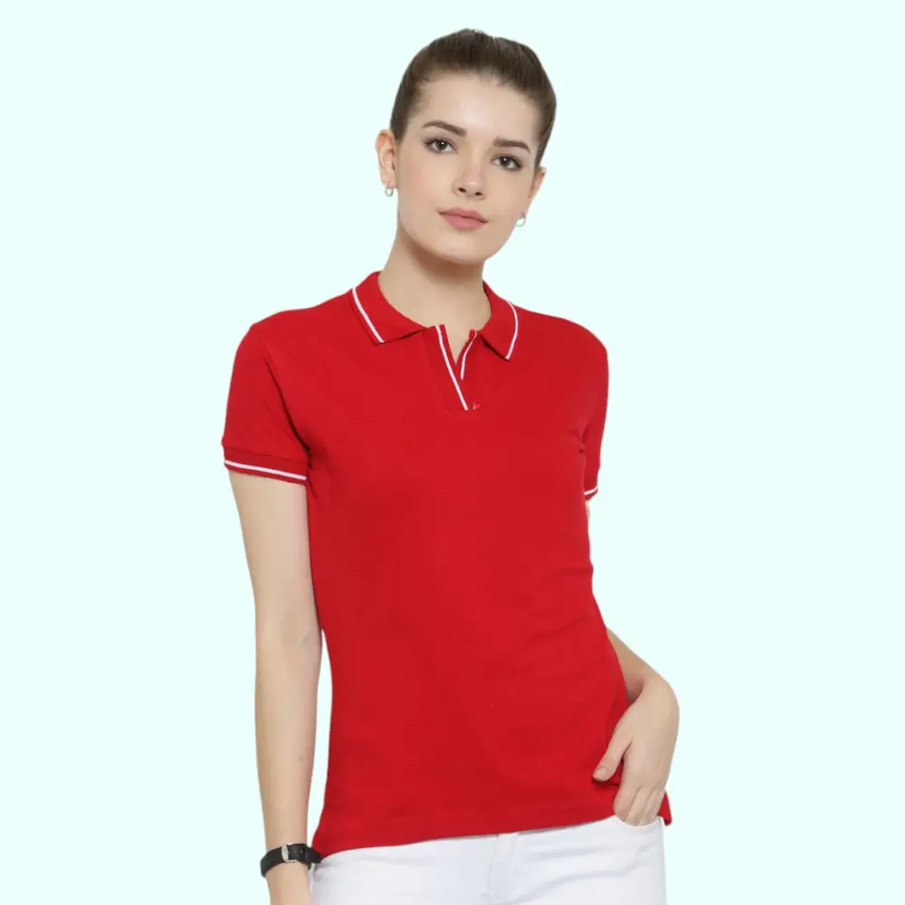 Scott Organic Women's Polo T-Shirt- Red with White Tipping — image 1