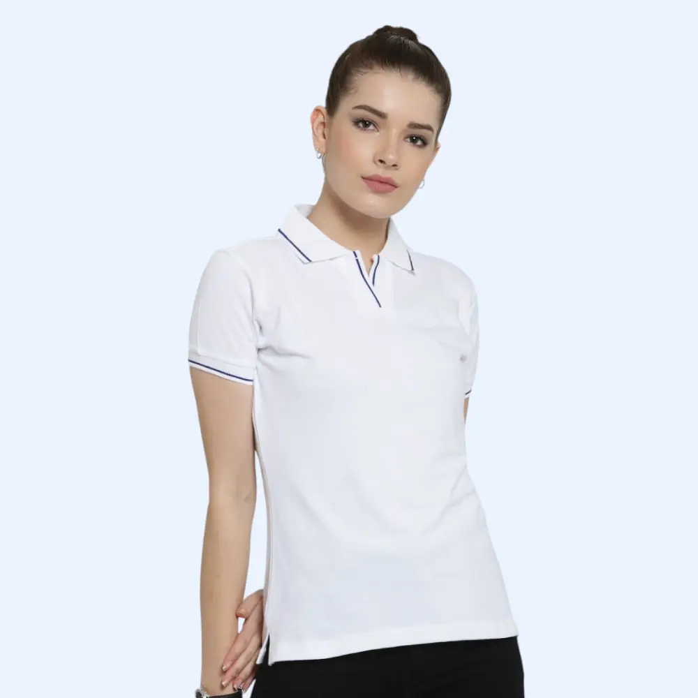 Scott Organic Women's Polo T-Shirt- White with Royal Blue Tipping — image 1