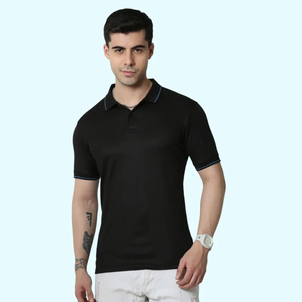 Scott Shimmer Polo T-Shirt- Black with Turquoise Blue Tipping — image 1