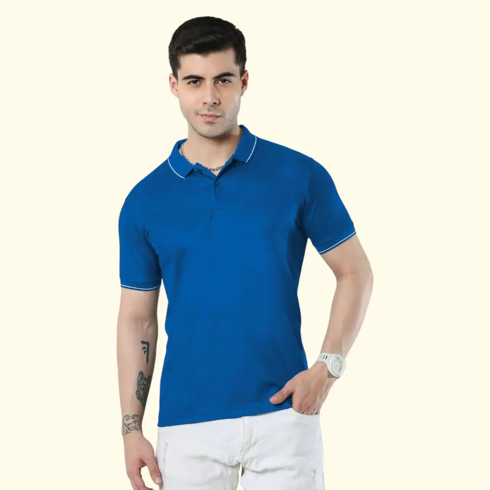 Scott Shimmer Polo T-Shirt- Royal Blue with White Tipping — image 1