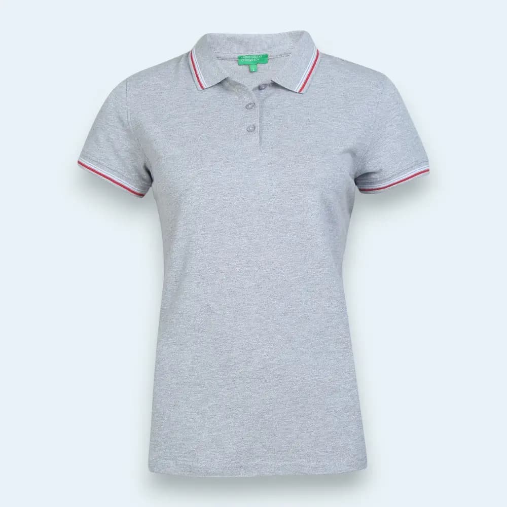 UCB Women Cotton Lycra Polo T-Shirt with Tipping-GreyWith White&Red — image 1